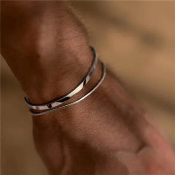 New Sterling Silver Plated Cuff Snake Box Cuban Link Chain Bangle Bracelet - Picture 2 of 8